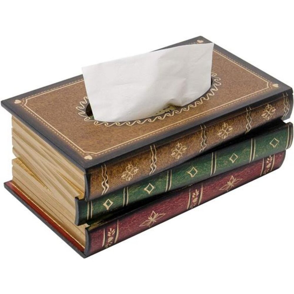 Crafted Classical Retro Wooden Antique Book Tissue Box Cover Rectangular Tissue